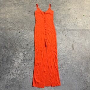 Hera Collection Orange Button-Front Sleeveless Midi Dress Front Slit Size S